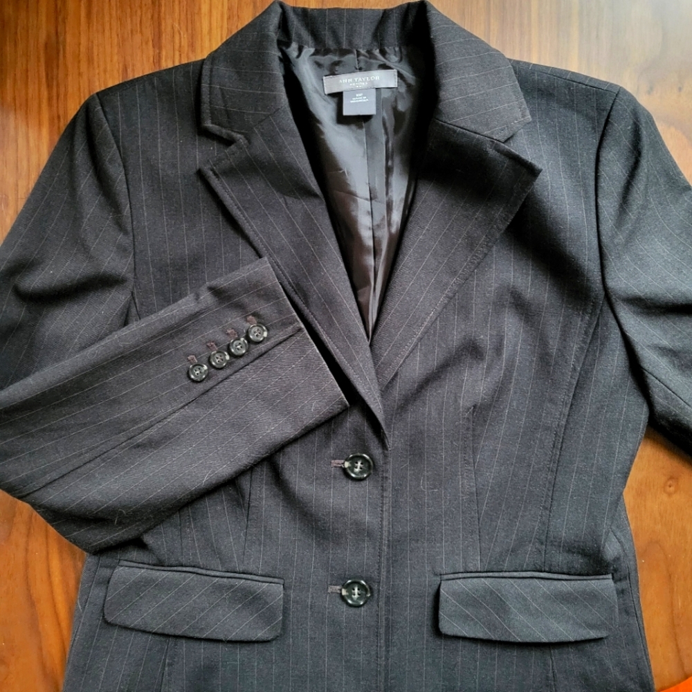 Ann Taylor Dark Gray Pinstripe Blazer